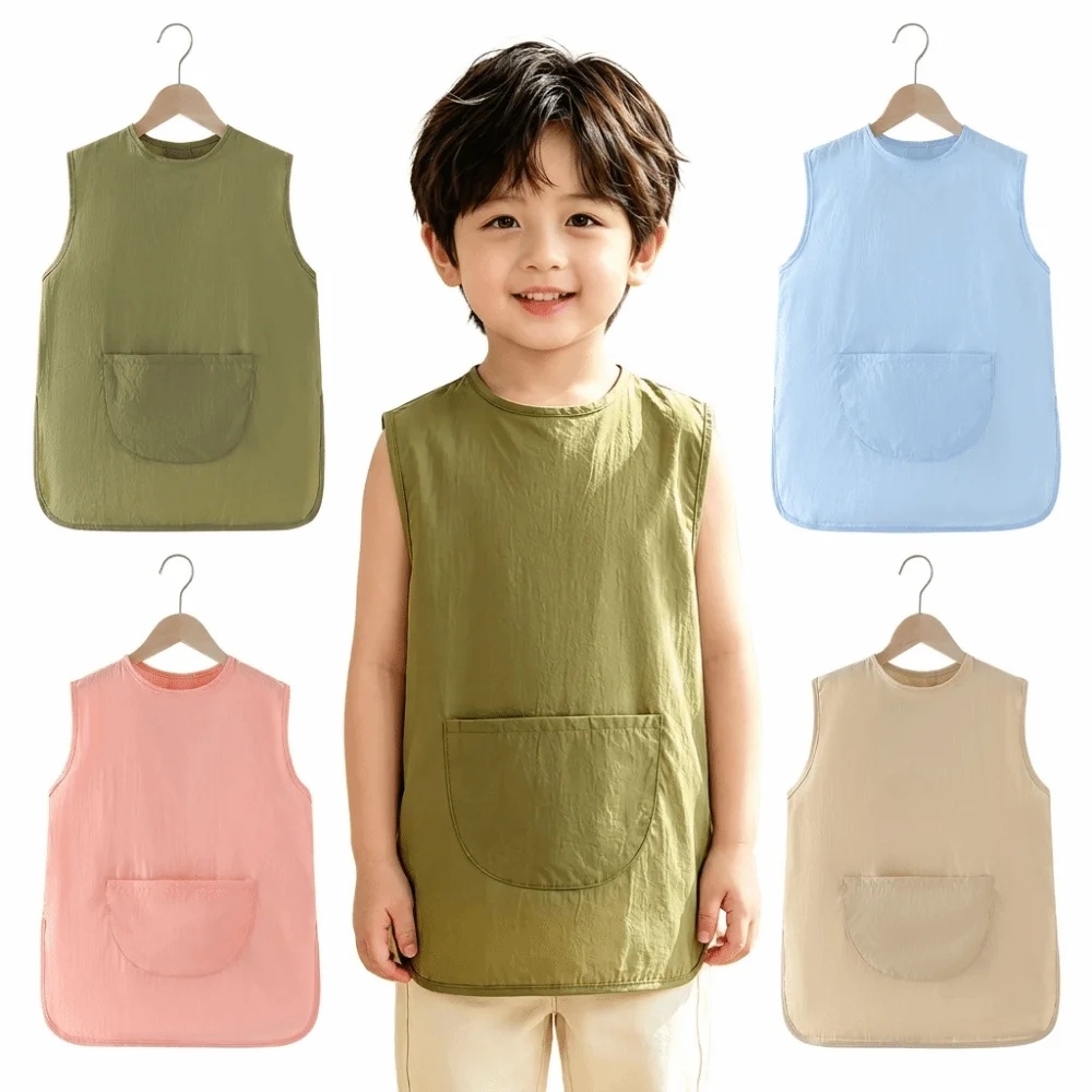 Durable Sleeveless Kids Bib Apron Lightweight Anti-Stain Toddler Smock Easy Clean Breathable Baby Eating Coverall Art Class