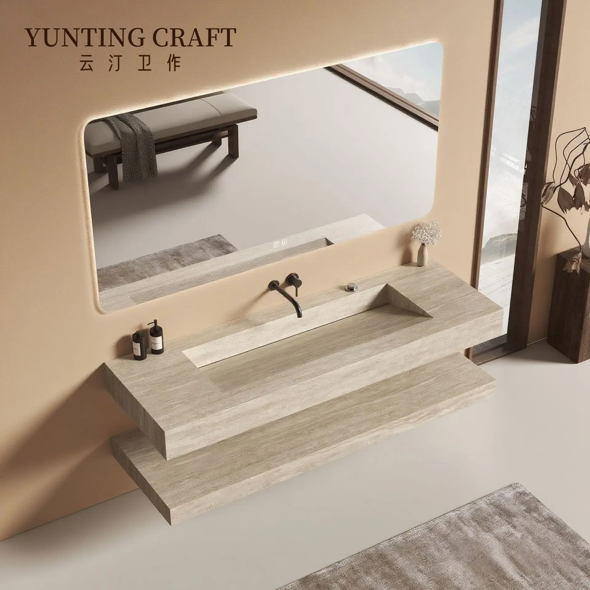 Slate integrated basin bathroom cabinet combination set bathroom washbasin single and double basin washbasin hand sink