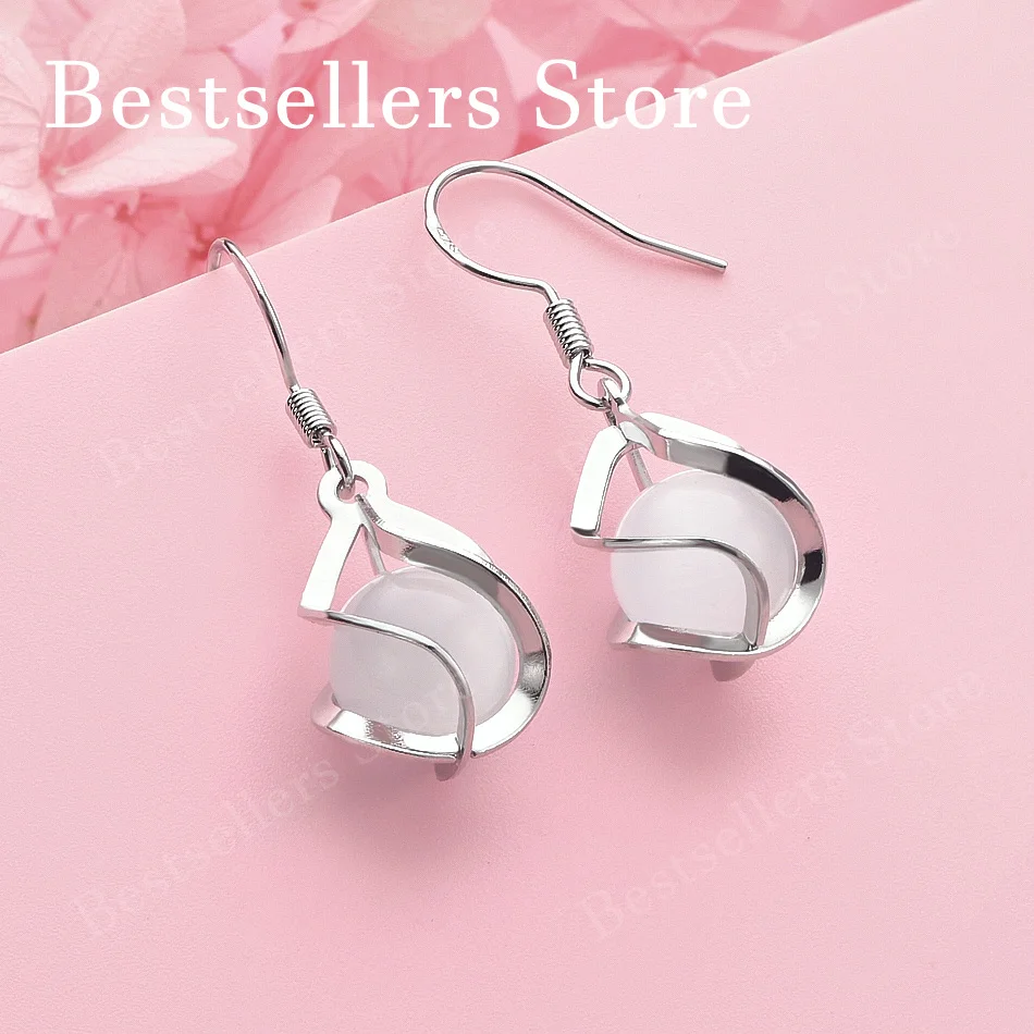 925 Sterling Silver Luxury 13mm Spiral Wrapped Bead Earrings for Women, Wedding Gift Accessories, Fashion Jewelry