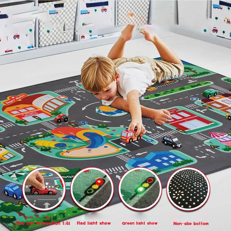 LED Play Carpets for Kids, Road Lighter Rugs, Car Area Rugs, Anti-slip Floor Mat, Home Decor, Super Soft for Rugs, Gift