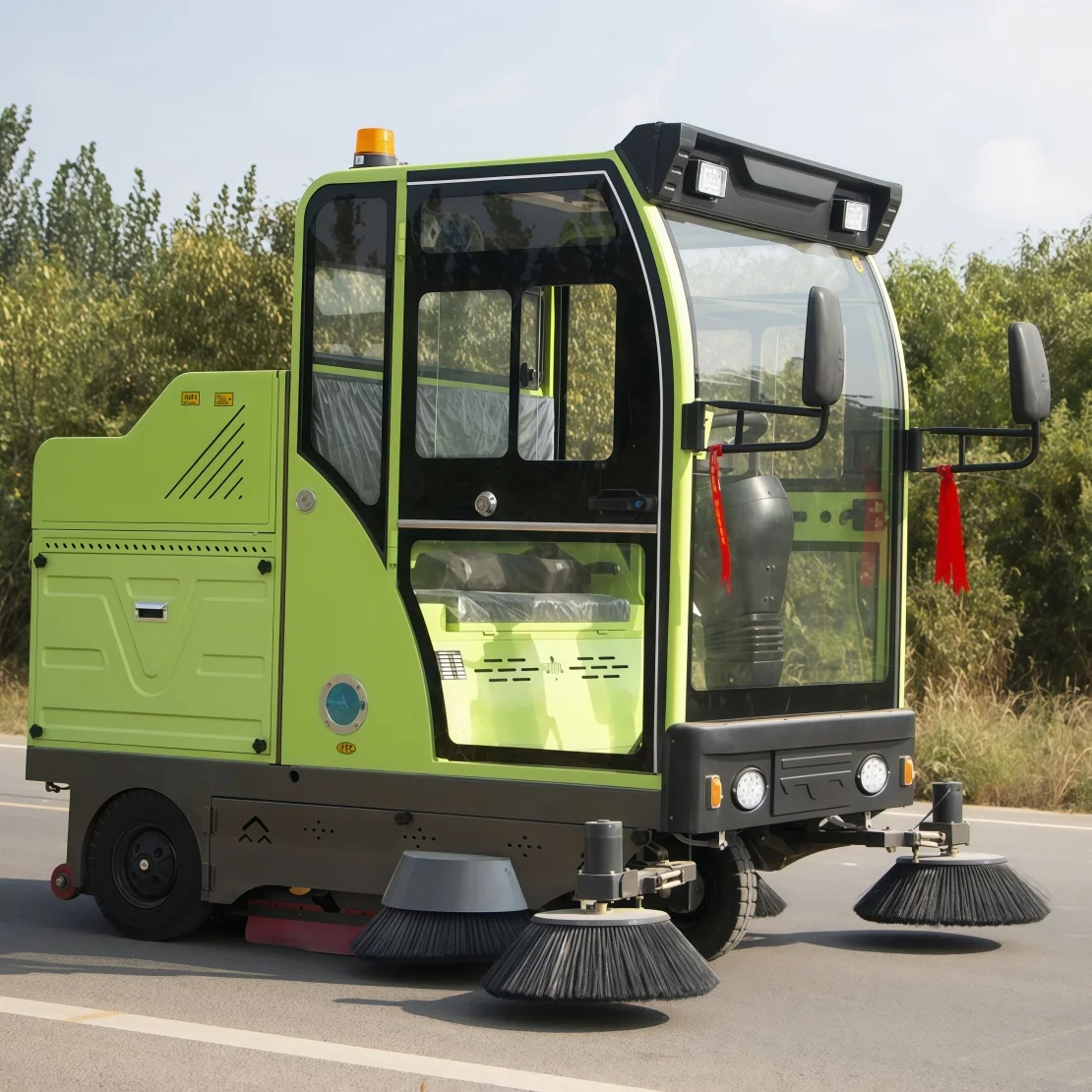 Road Sweeper Machine Enclosed Cabin Electric Ride-on Industrial Floor Sweeper Vehicle for Parking Lots