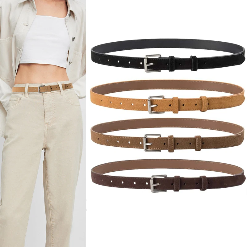 Frosted Cowhide Women's Belt Goth Retro Versatile Jeans Accessories Girdle Luxury Design Silver Pin Buckle Waistband