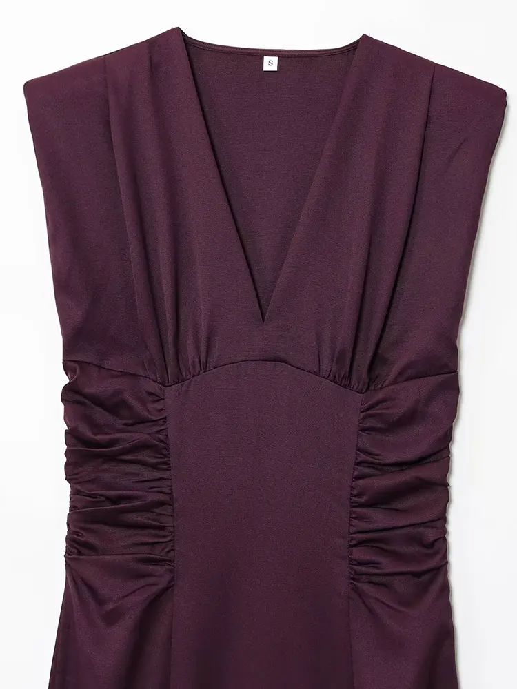 NLZGMSJ Casual Chic mujer Cami vestido sólido con cuello en V cremallera pliegues sin mangas Vestidos largos moda 2025 otoño vestido plisado