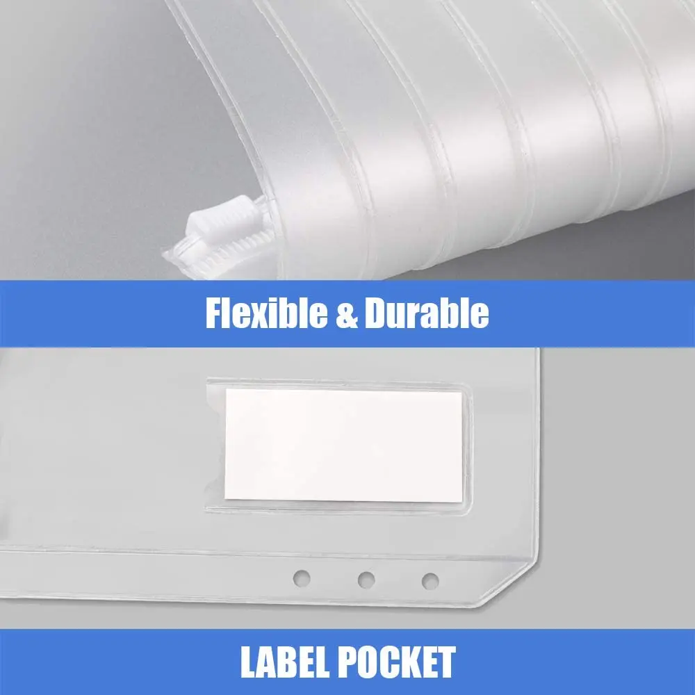 15ชิ้นกระเป๋าเย็บ A5 6รูมีซิปพลาสติกติดซิปมีป้ายกระเป๋าสำหรับใส่เอกสาร6สมุดสันห่วง