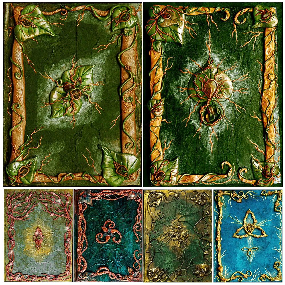 

Green Plant Grimoire Vintage Wall Art Canvas Painting The Book Of Time And The Golden Sign The Witchcraft Book Art Poster Print