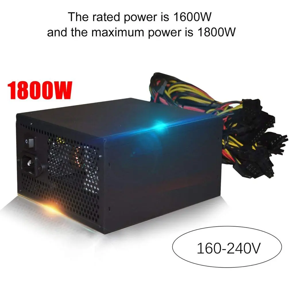 

New 1800W ATX Mining PC Power Supply Supports 8 Graphics Card 100-240V Power Supply Mining Machine Support Passive PFC 8PIN