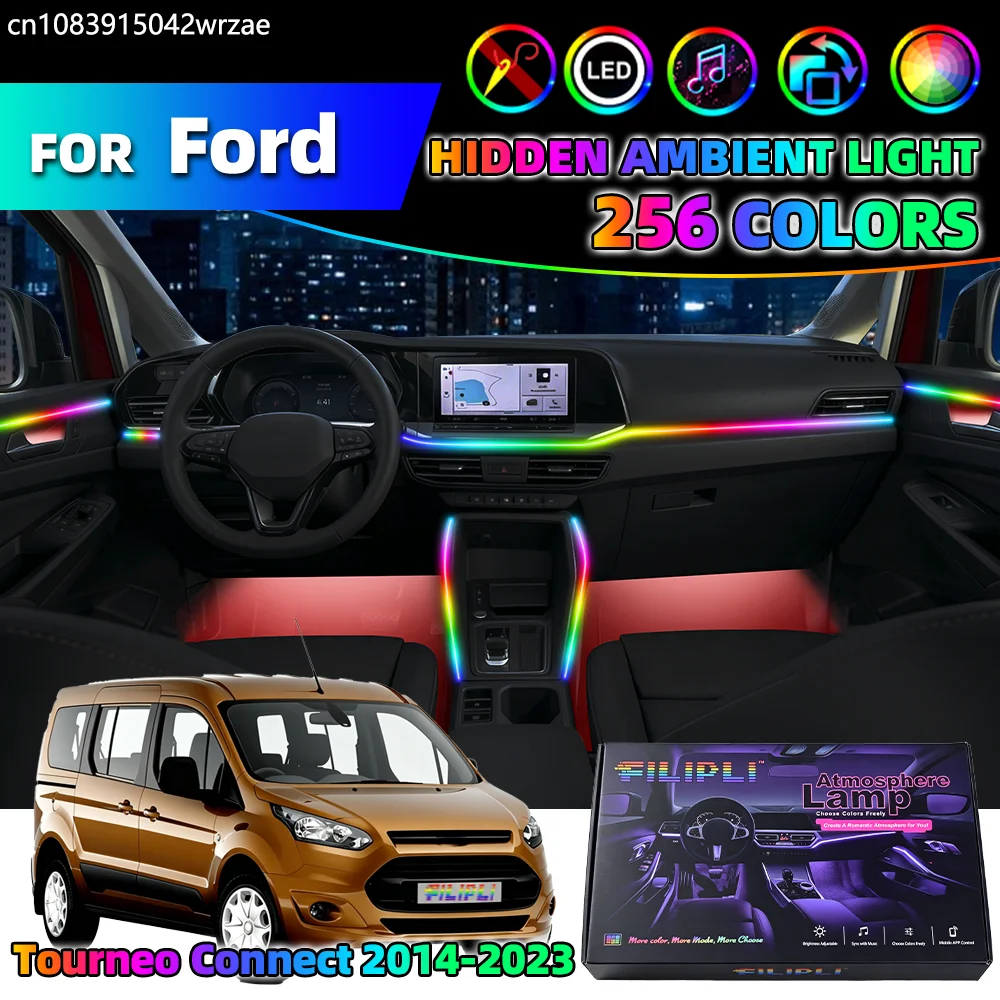 

10 in 1 For Ford Tourneo Connect 2014-2023 Years Car Interior Ambient Lights Strips Breathing Lighting Kit App Control Auto LED