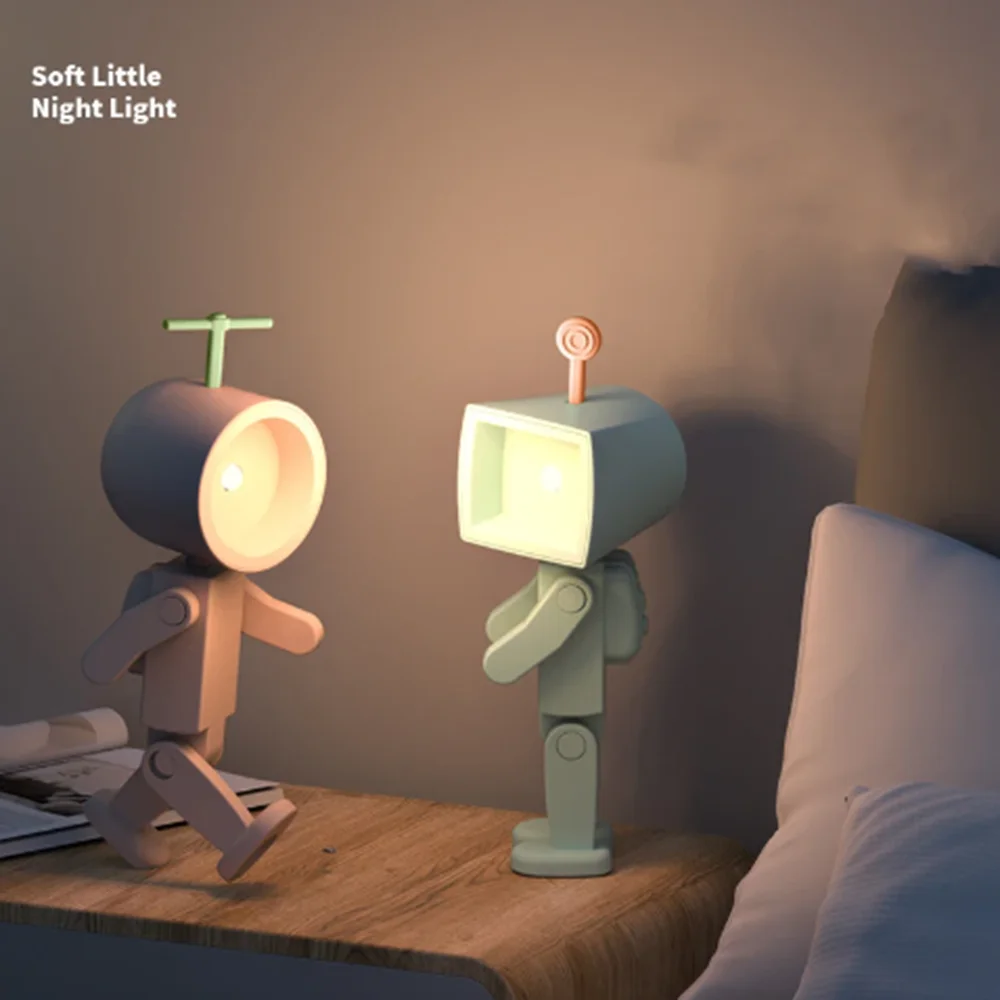 Mini luce notturna rimovibile Cartoon Cute Astronaut Robot illuminazione calda lampada da lettura comodino scrivania LED Light Home Decor Ornaments