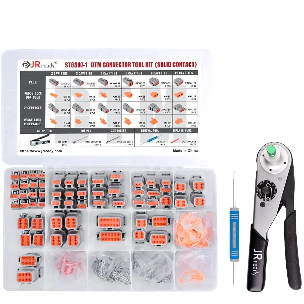 

JRready ST6307-1 Deutsch DTM Connector Kit 2 3 4 6 8 and 12 Pin Automotive Electrical Connectors with Crimper ACT-M202