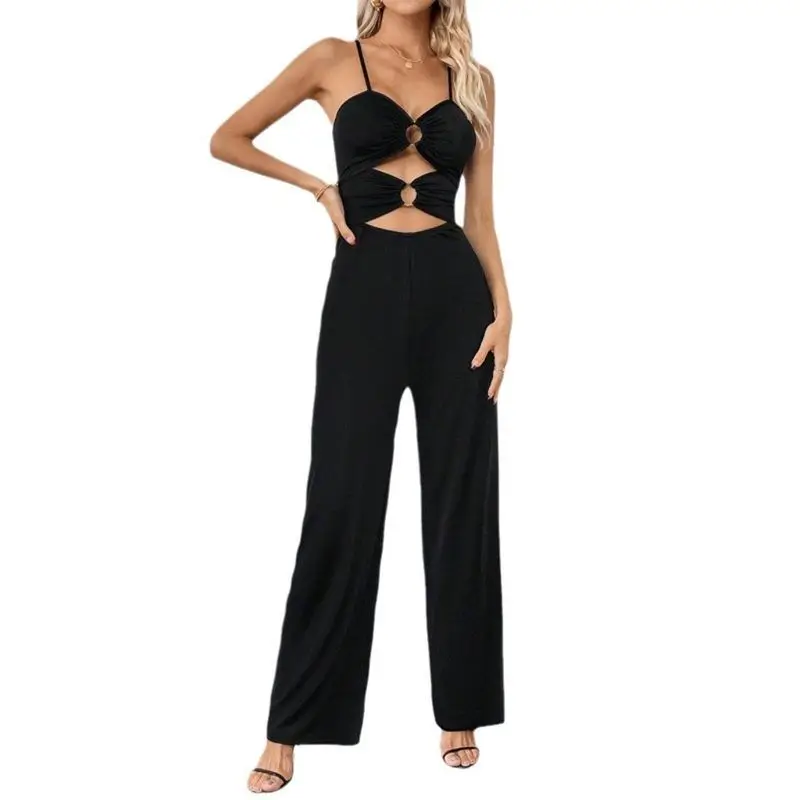 

High Waist Straight Leg Pants Bla Strapl One-Piece Suit Long Pants Middle East Cross-Border Sle Polyester Fiber
