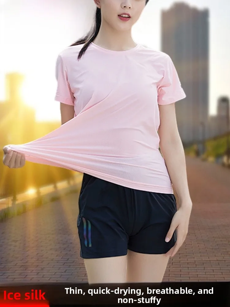 

Спортивный комплект TUCANO Ice Silk Quick Dry для женщин, новинка 2026 года, летний модный дышащий костюм для бега, комплект из двух предметов с круглым вырезом, короткий рукав
