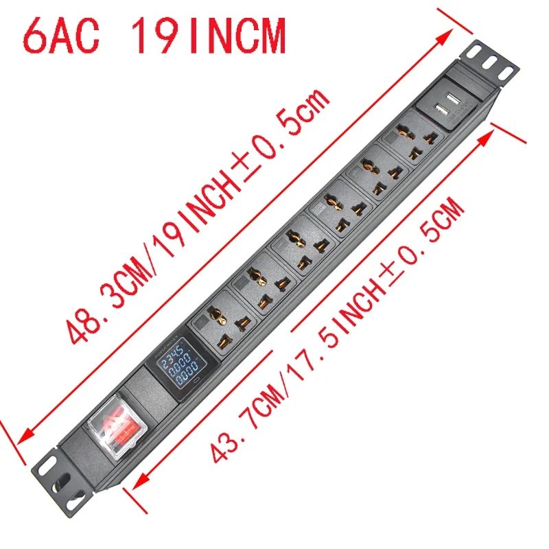 PDU Power Strip 2-9 unit 2usb Outlets 16A 4000W Aluminum AlloySOCKET 2m Power Cord ammeter display