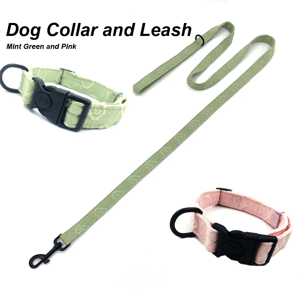 

Dog Collar Leash Durable Polyester Pet collar Adjustable Walking Accessories Pink & Mint Green Polyester Blends Pet Collar Leash