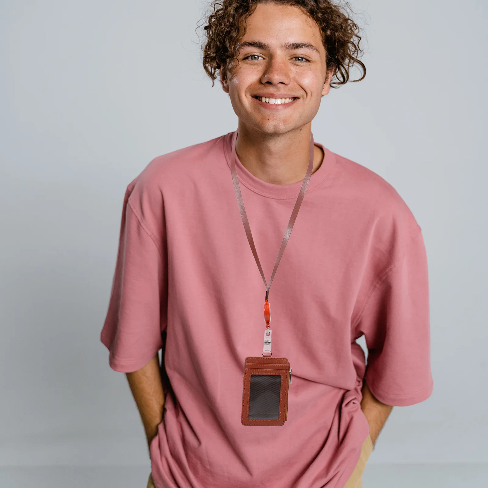 

Vertical Holder Pu Card Case Brown Detachable Neck Lanyard Swivel Clip For Business Card Id Badge Pass Pouch Id