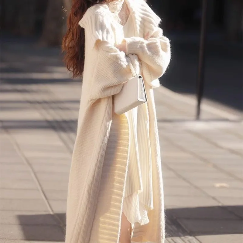 Design Sense Long Lapel Lazy Wind Knitted Cardigan Sweater Coat Korean Version of Loose Fashion Coat