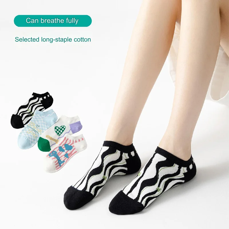 

Summer Low Cut Women Kawaii Socks Cartoon Fresh Fashion Japanese College Style Casual Cotton Comforts Love Cute Boat Socks