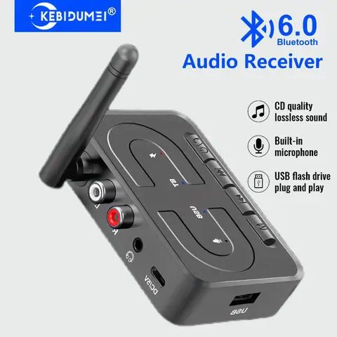 Bluetooth 6.0 Audio Receiver Wireless Stereo Music Adapter 3.5mm AUX R/L RCA with Mic Support U-Disk For Car Speaker Amplifier