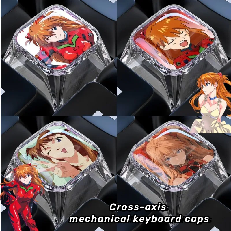 Neon Genesis Evangelion Asuka periféricos de anime bidimensionales dibujos animados creativos tapa de repuesto de teclado transparente único