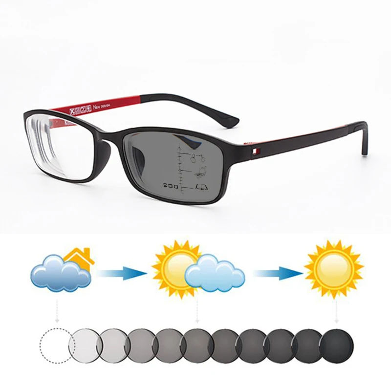 

New TR90 Rectangle Progressive Photochromic Reading Sunglasses Women Men Hyperopia Shades Spectacles Dark Glasses Look Near Far