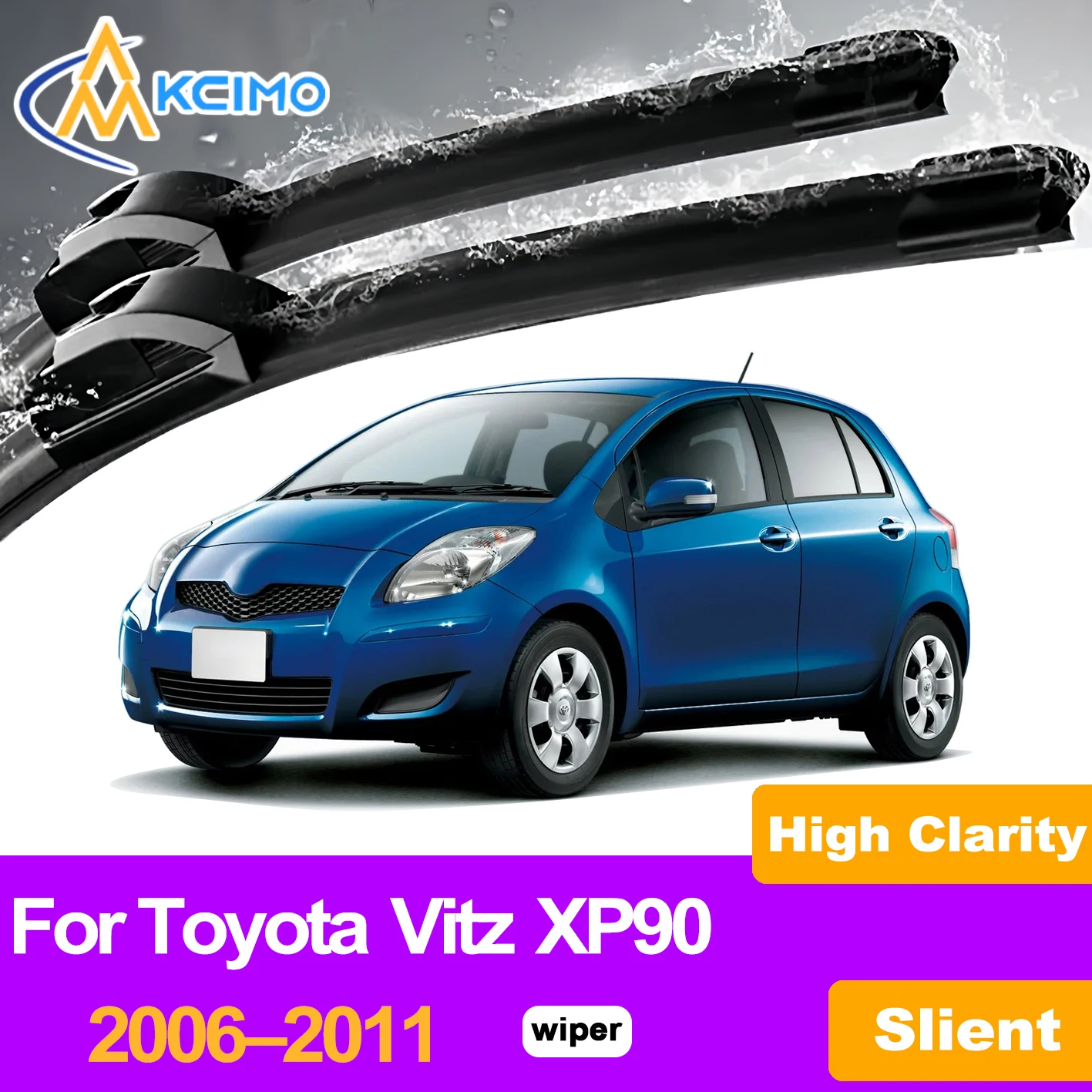 

KCIMO 2PCS Front Windshield Wiper Blades For Toyota Vitz XP90 2006–2011, Rain/Snow/Dust Resistant Reliable Performance Snap-On