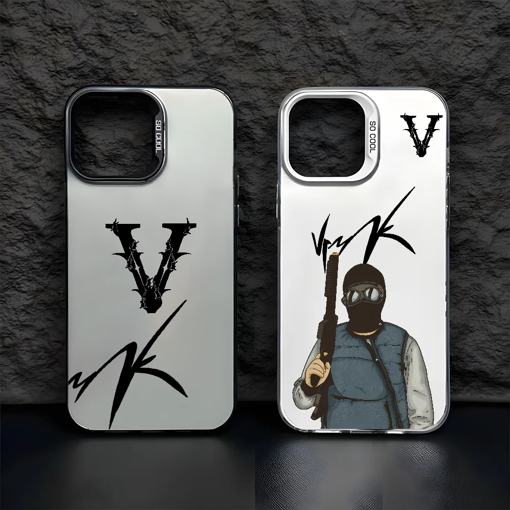 

Logo V-VrUnkS Fashion Phone Case For IPhone 16 15 14 13 12 11 Pro Max Black Matte Multicolor Laser Metallic Aurora Funda