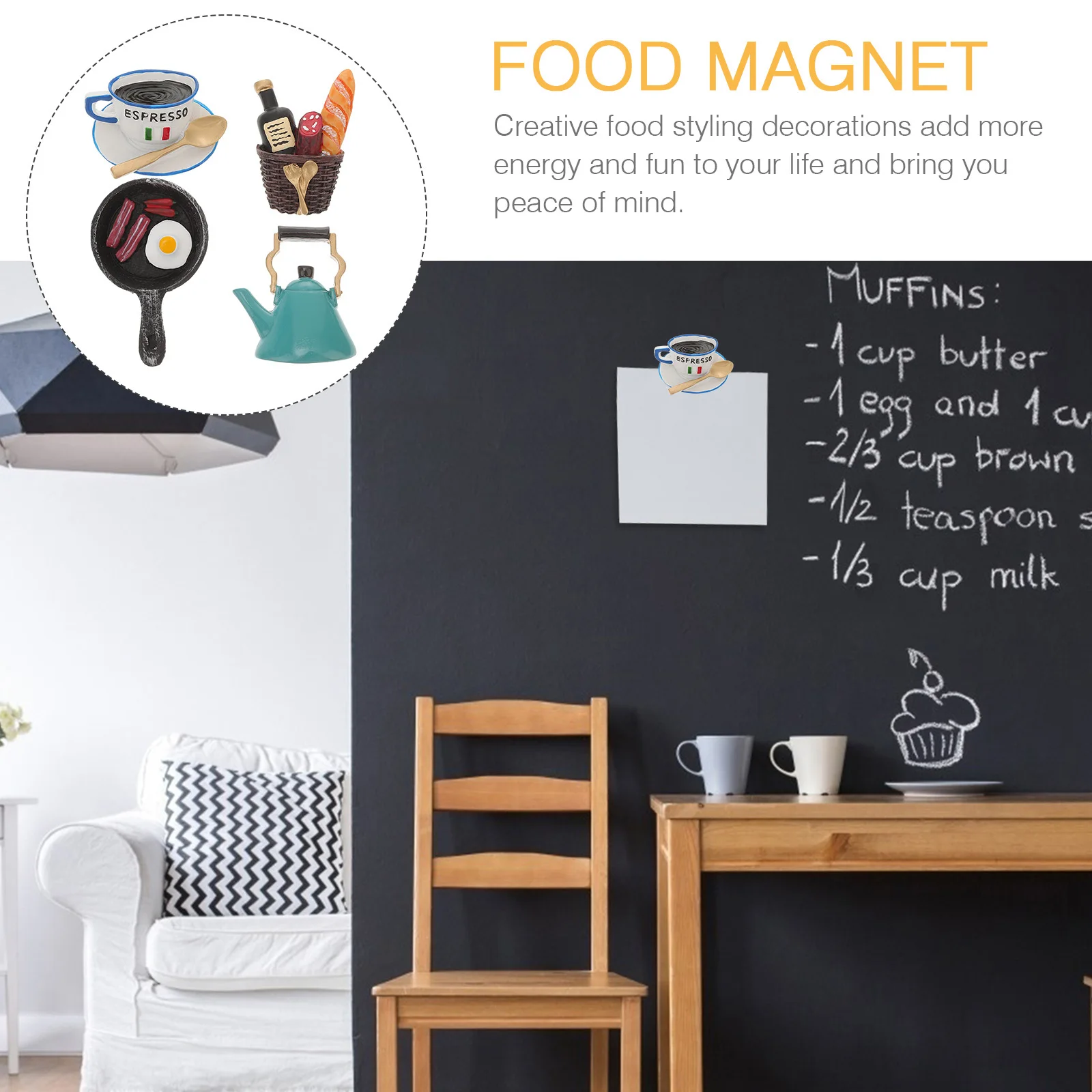 

4pcs Refrigerator Magnets 3D Food Fridge Magnets Resin Kitchen Decor Home Office Whiteboard Decoration Kids Adults Gift Strong