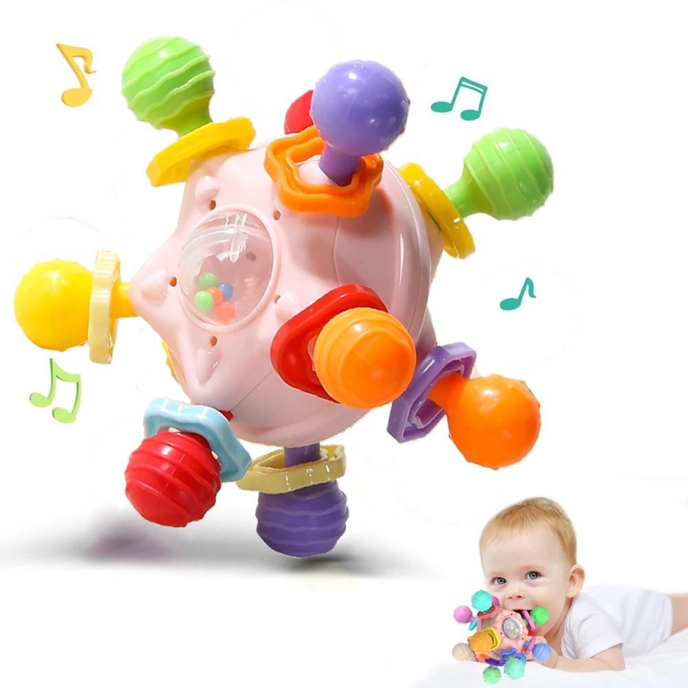 Juguetes sensoriales para la dentición del bebé Montessori, sonajeros masticables para niños y niñas de 1 año, juguetes mordedores de aprendizaje de desarrollo
