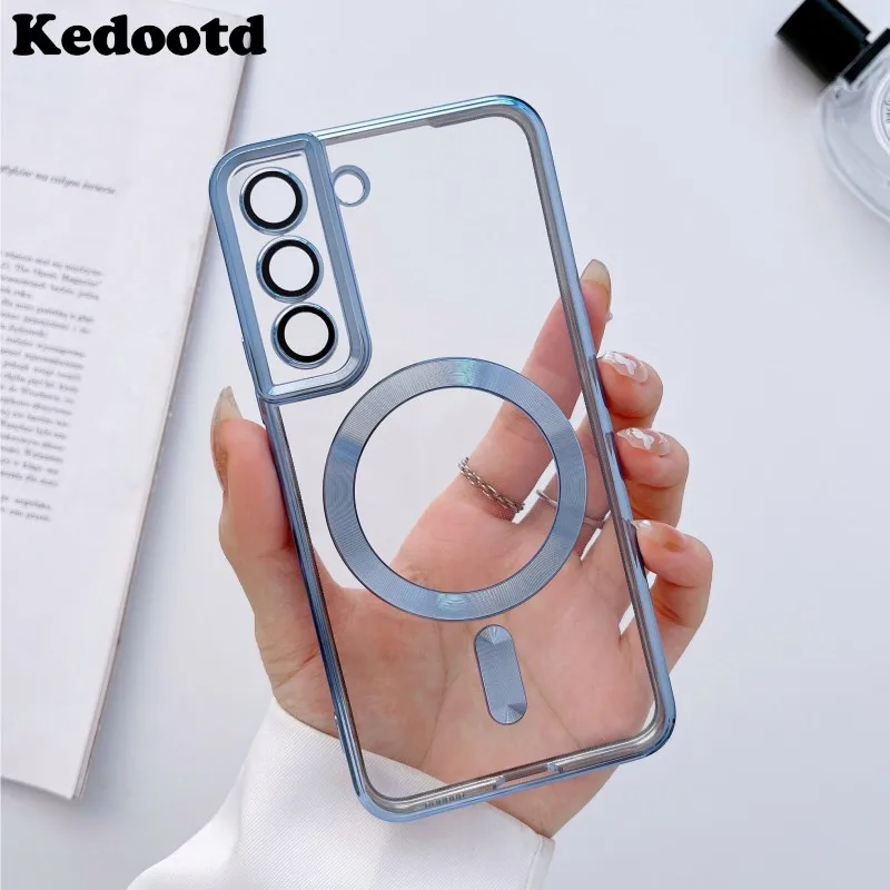 Luxury Plating Clear Case For Samsung Galaxy S24 S23 S22 S21 Plus Ultra FE Note 20 10 For Magsafe Magnetic Wireless Charge Cover