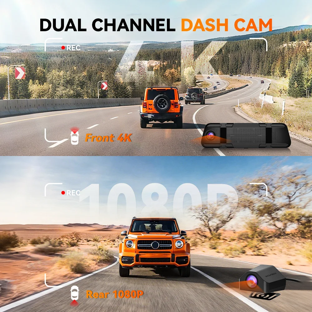 WOLFBOX M40 Dash Cam 4K+1080P With Voice Control ADAS Built in 5GHZ WI-FI and GPS Video Recorder Front and Rear Dash Camera - Image 2