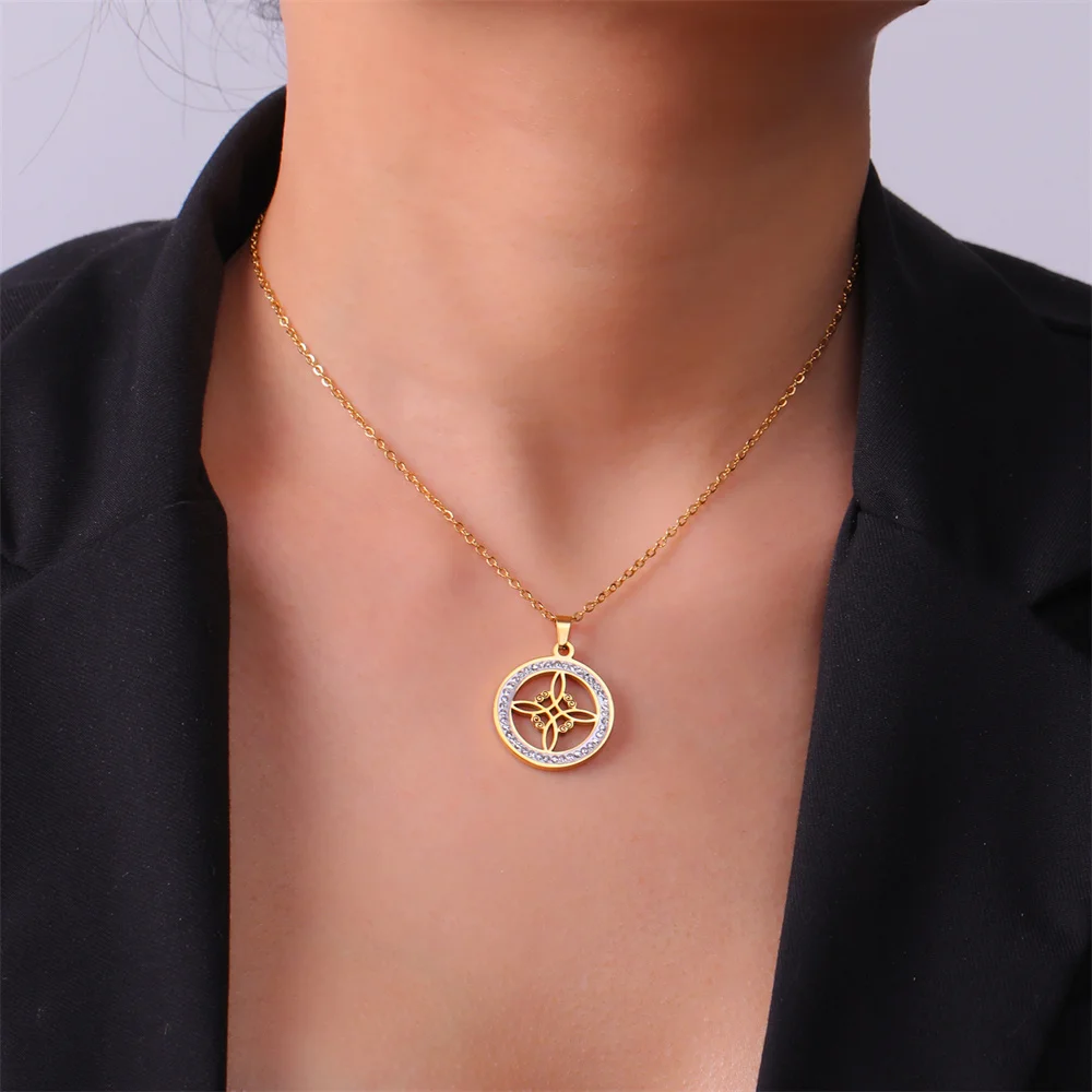 Edelstahl Hexenknoten Halskette Wicca Hexerei Kristall Strass Halsband Halsketten Für Frauen Amulett Schmuck Hochzeitsgeschenke – Detail 12