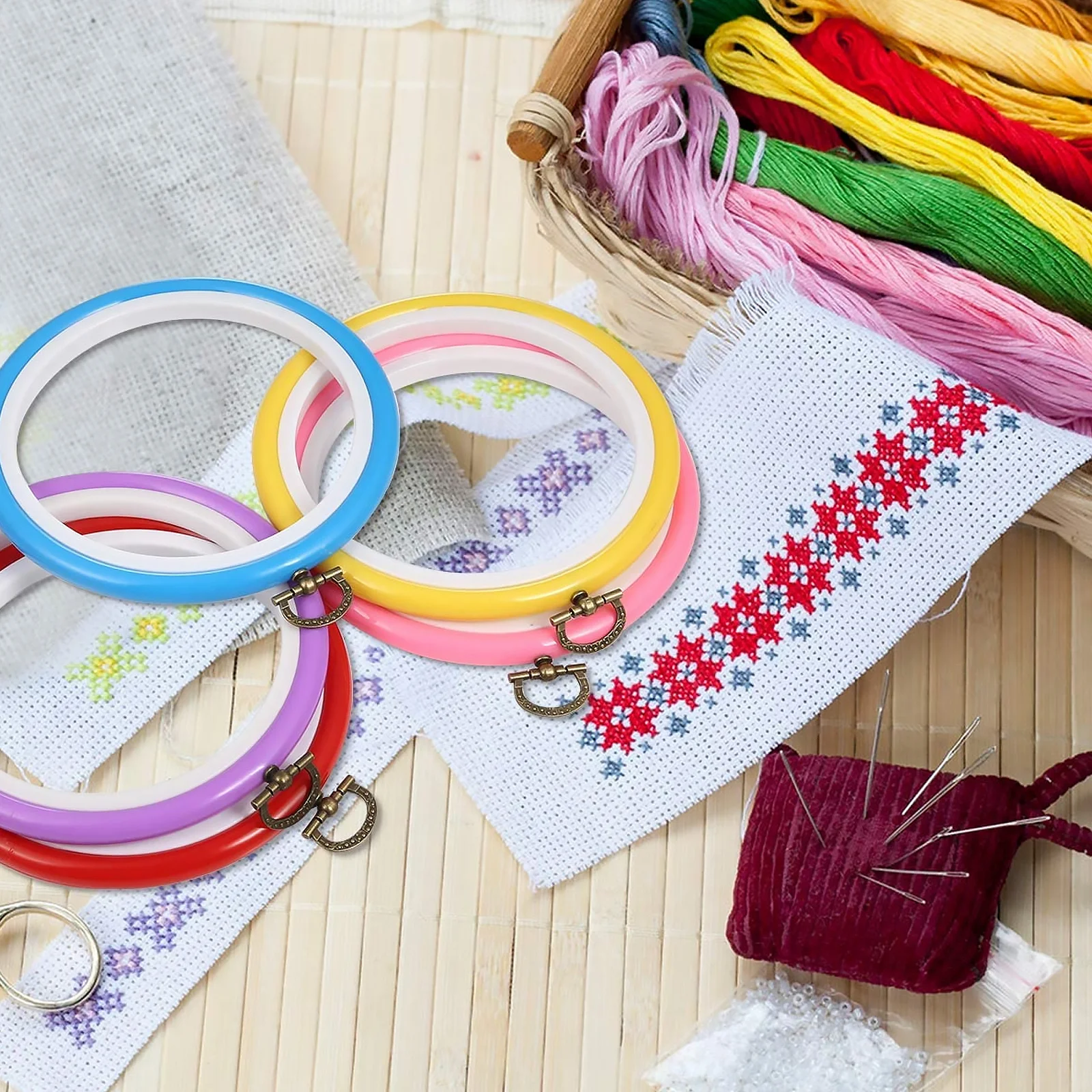 

5Pcs Embroidery Hoops Premium Plastic Cross Stitch Rings for DIY Craft Sewing Embroidery Hoops Cross Stitch Ring