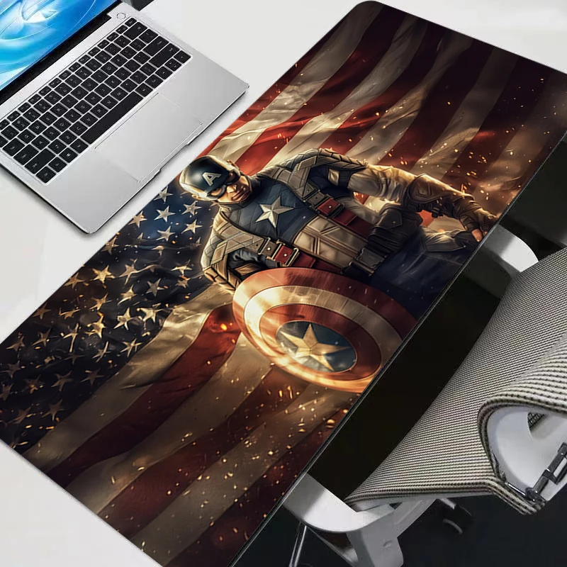 แผ่นรองเมาส์คอมพิวเตอร์ วาร์มิโล คัพตันอเมริกา อุปกรณ์เสริมสำหรับเล่นเกมอนิเมะ โต๊ะขนาดใหญ่ XXL แผ่นรองเมาส์นุ่มสำหรับเกมเมอร์
