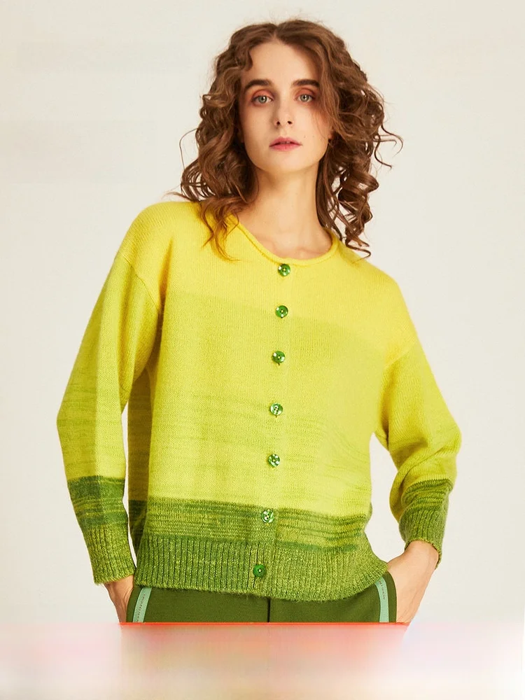 

Вязаный кардиган из шелковой шерсти с градиентным эффектом, лимонно-желтый, новинка, женская мода, весенний сезон, Ground Show