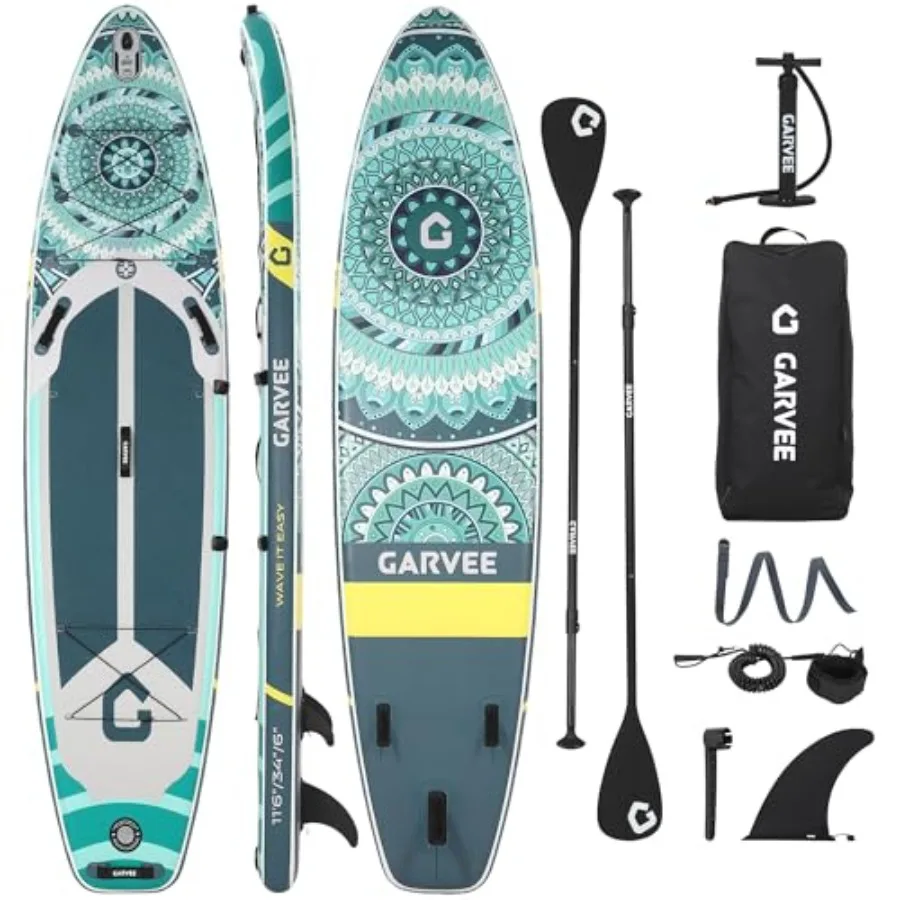

Inflatable Stand Up Paddle Board for lakes and oceans, PVC drop-stitch material, blue/gray color, ultra-stable 32-inch width wi