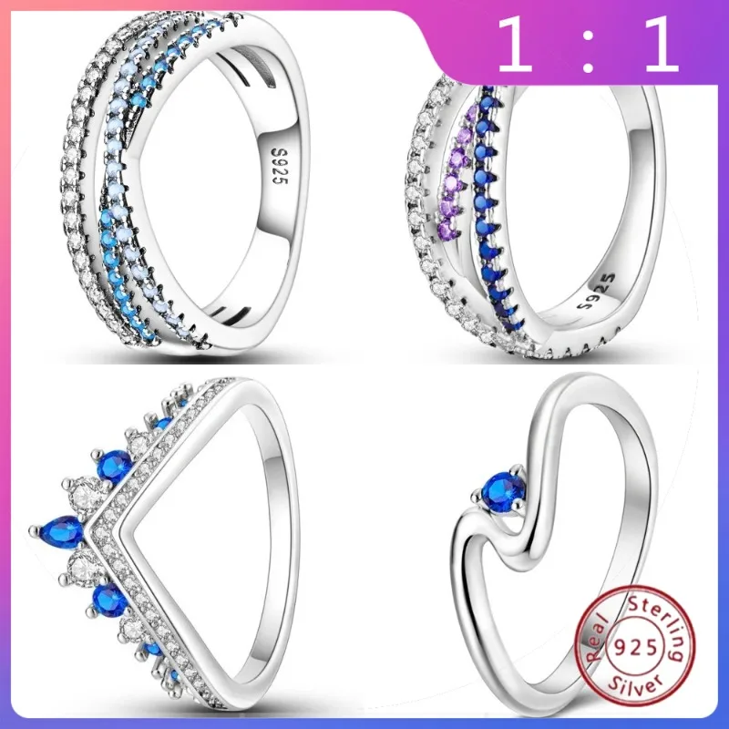 

Sortija Cerrada de Circón Azul – Anillo de Plata de Ley 925 para Mujer, Con Temperamento, Joyería de Boda