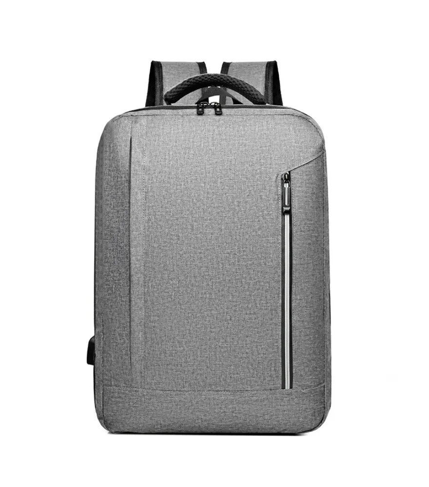 gray slim laptop backpack with vertical side long zipper anti splash side built in USB design for business daily commute short