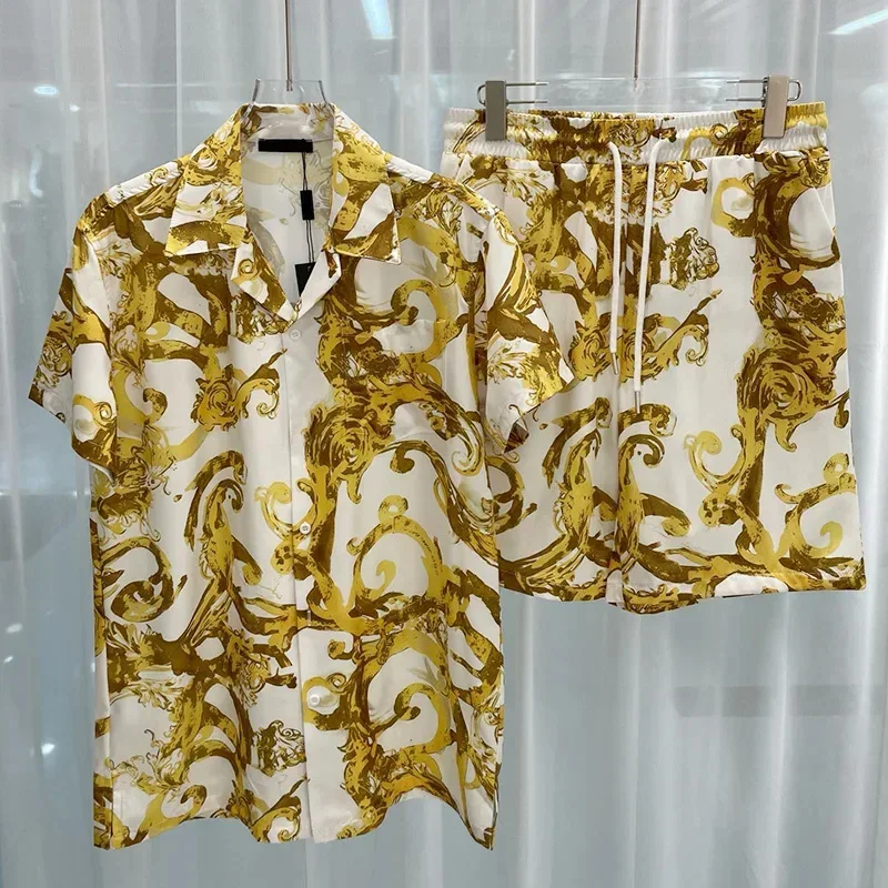 NONE Hawaiian Shirt Set Silver Dragon Print 4