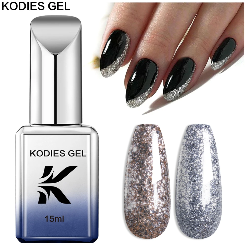 KODIES GEL Platinum Gel Nail Polish 15ML Starry Silver Gold Glitter Manicure Soak Off Semi Permanent UV/LED Diamond Gel Varnish