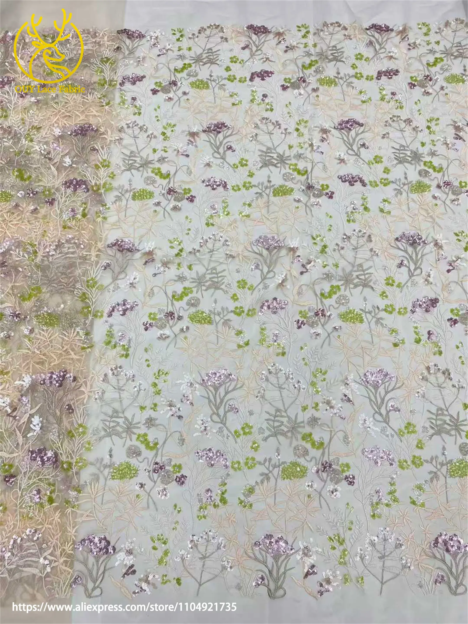 2026 Afrikanischer bestickter Tüll-Spitzenstoff, 5 Yards, hochwertiger nigerianischer Pailletten-Spitzenstoff für Damen-Abendkleider – Detail 14