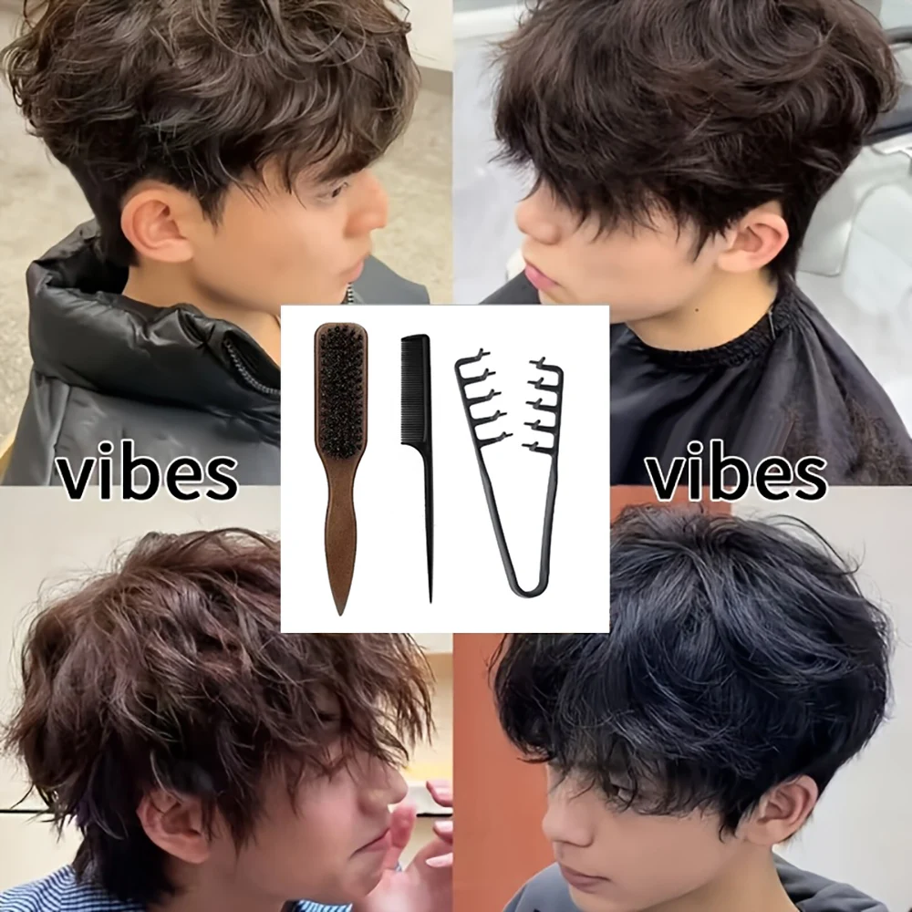 3PCS Wooden Hair Comb Set Bristle Comb for Smoothing Pointed Tail Comb for Sectioning Textured Comb for Styling Curling Dyeing