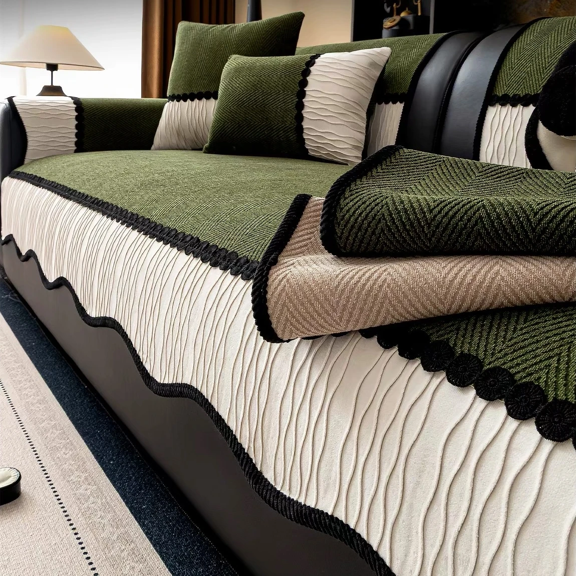 Universal Solid Soft Herribone Sofa Cover Non-Slip Couch Seat All Seasons Living Room Decorative Sofa Towel Slipcover