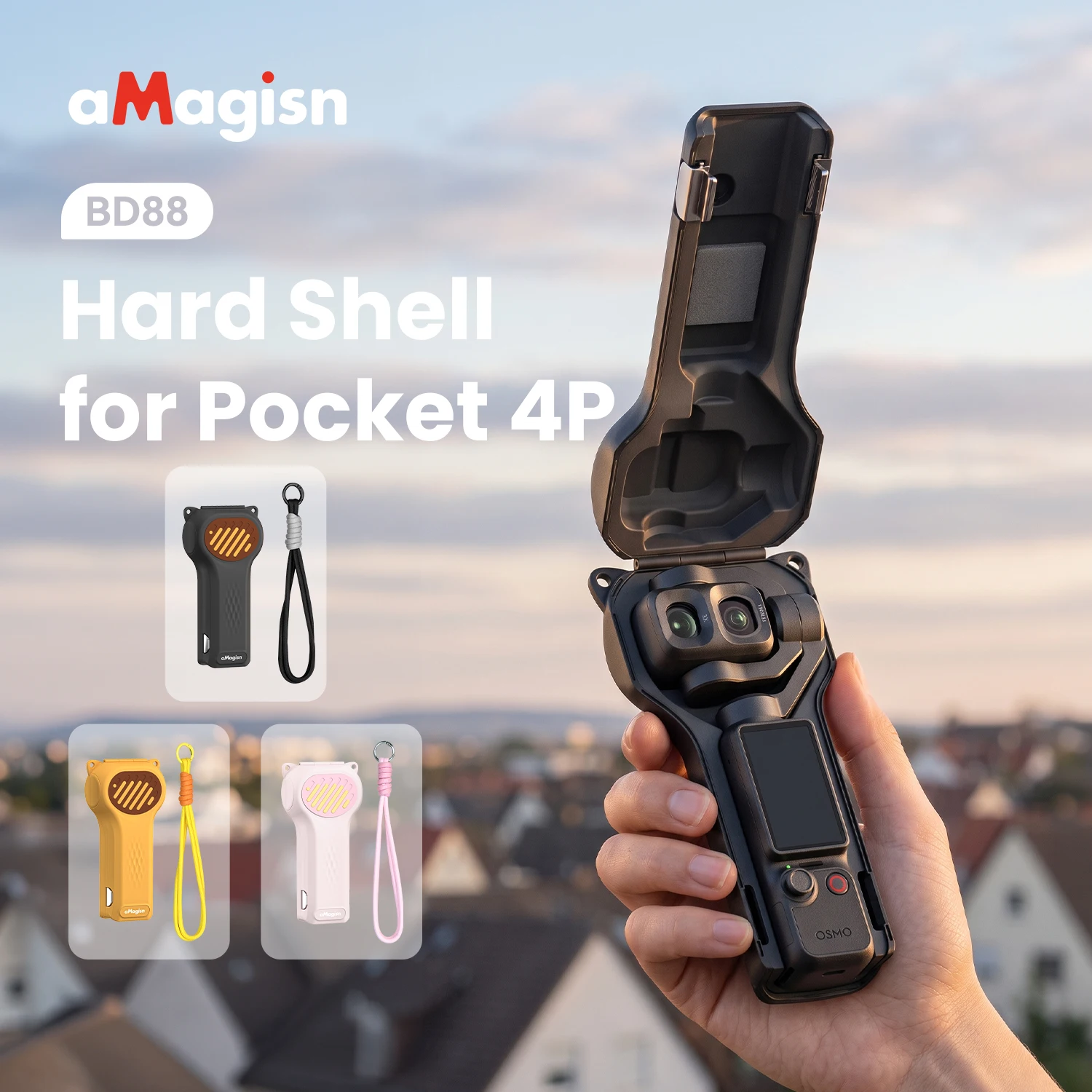 aMagisn Protective Case Anti-Drop Bottom Cutout Design Built-in Lanyard Hole Screen & Gimbal Protection for DJI Osmo Pocket 4P
