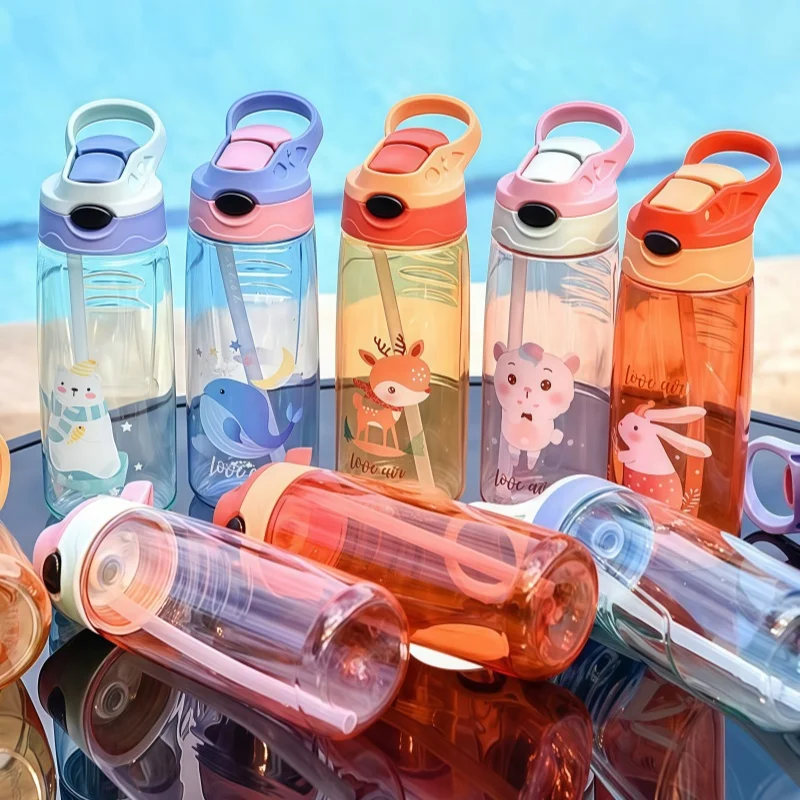 

500ML Children Cartoon Plastic Cup With Straw Anti-falling Kids Water Bottle Children's Cup Portable Drinking Bottle Drinkware