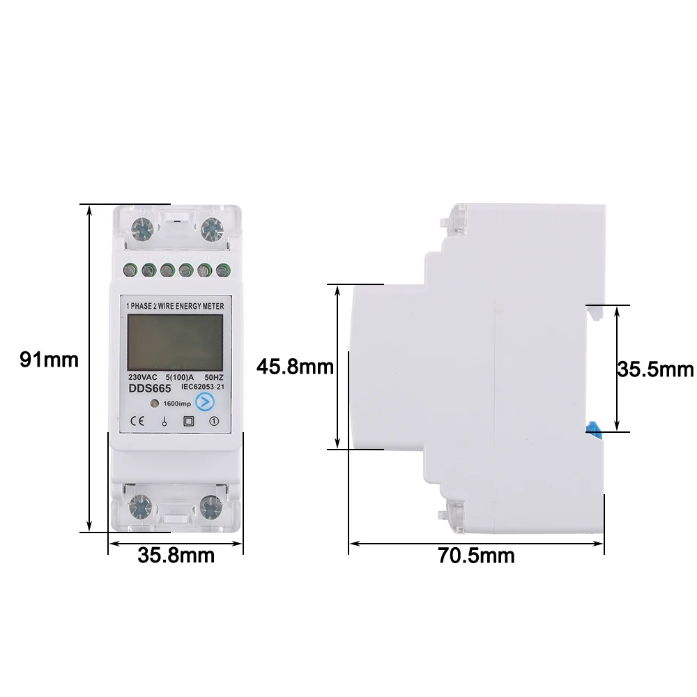 Din Rail Electricity Meter DDS665 With RS485 Backlight Multi-function 220V 50/60hz With on-off function for power consumption