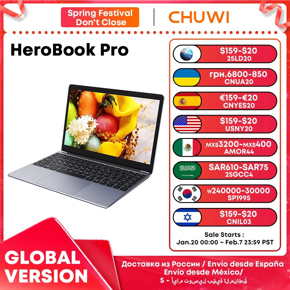 CHUWI Herobook Pro / Herobook Plus Laptop Windows 11 Laptop 14.1inch / 15.6inch FHD Intel N4020 LPDDR4 8GB 256GB SSD Computer PC