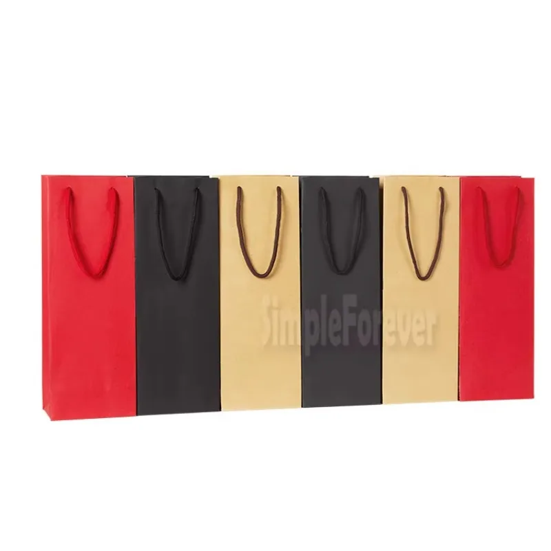 200pcs 12*8*36cm Portable Gift Paper Bag Single Wine Bottle Bag with Handle