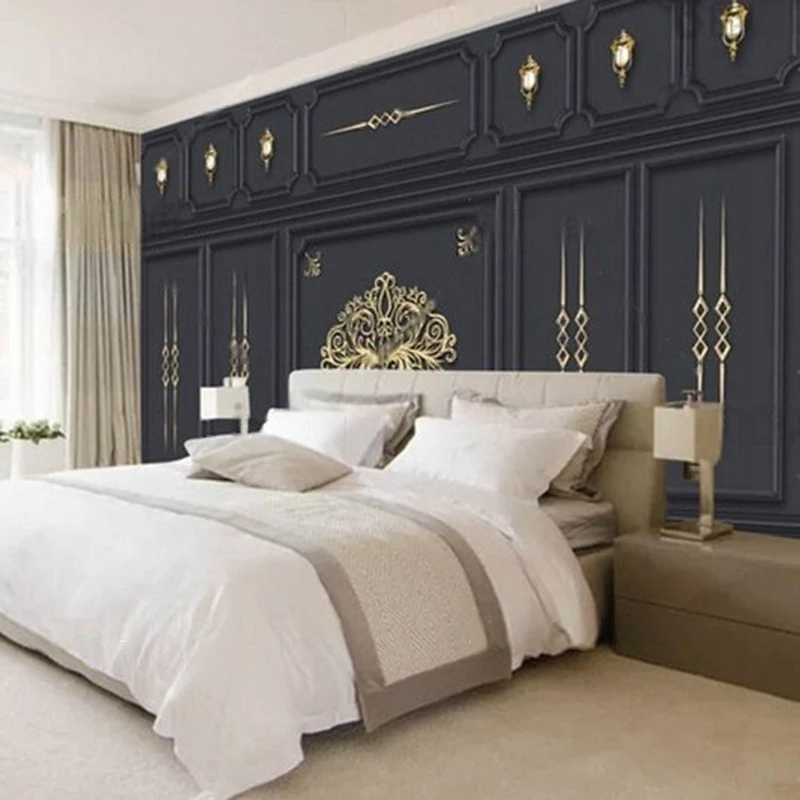 Modern simple and elegant black and gold European-style patterned plaster line TV luxurious home decoration background wall