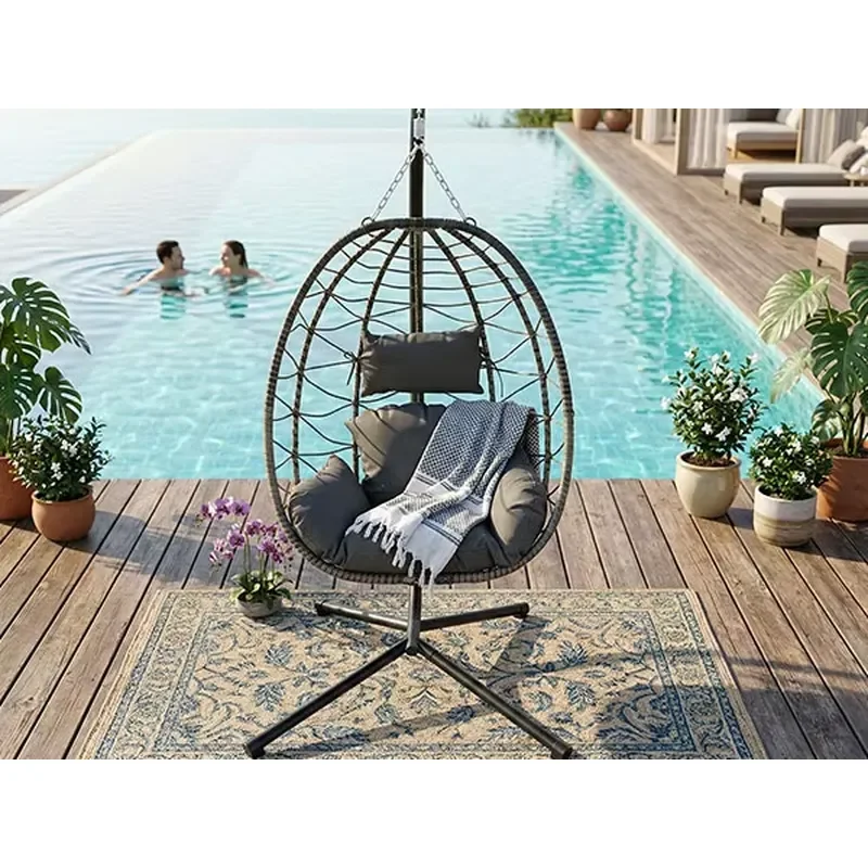 Outdoor Rattan Egg Swing Chair Hanging Seat for Garden Patio Backyard Relaxation Comfortable Wicker Furniture Decor Hanging