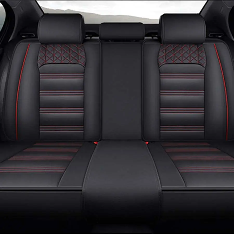 

Черный комплект чехлов на 5-местное автомобильное сиденье из искусственной кожи, полная подушка для сиденья, красная линия