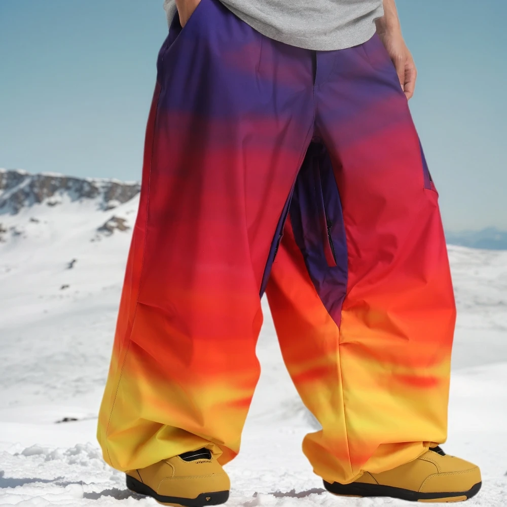 

GSOU SNOW Men Super Baggy Snow Pants Winter Insulated Snowboarding Trousers Outdoor Waterproof Windproof Big Pocket Ski Britches